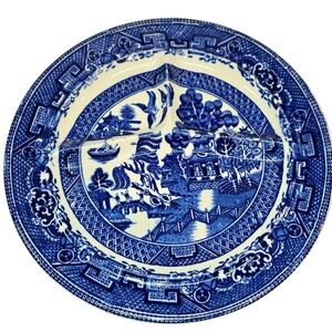 Vintage Blue China Willow Divided 10" Plate Food Portion Neurodivergent England